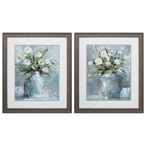 24" X 28" Distressed Wood Toned Frame Country Bouquet (Set of 2)