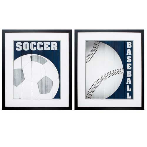 23" X 27" Dark Wood Toned Frame Soccer Baseball (Set of 2)