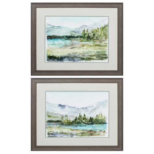 28" X 24" Distressed Wood Toned Frame Plein Air Reservoir (Set of 2)