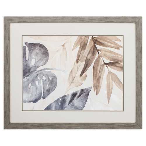 33" X 27" Woodtoned Frame Neutral Island Leaves I