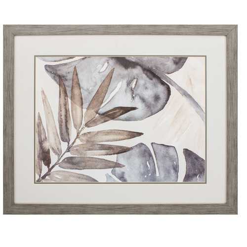 33" X 27" Woodtoned Frame Neutral Island Leaves II