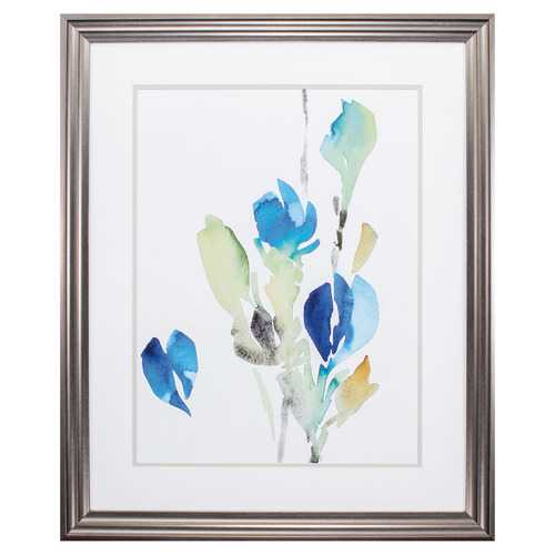 27" X 33" Gunmetal Gray Frame Delicate Blue Floral I