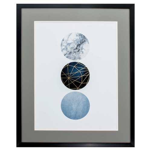 26" X 32" Dark Wood Toned Frame Navy Gold Geo II
