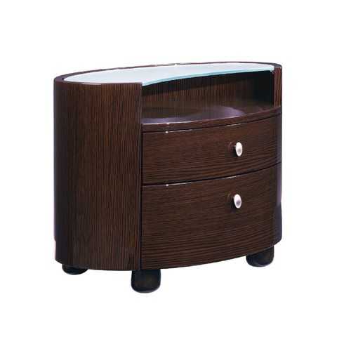 Dark Wood Finish Contemporary Nightstand with Glass Top