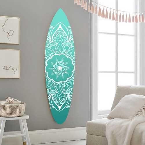 18" x 1" x 76" Wood, Blue, Serenity Surfboard Wall Art