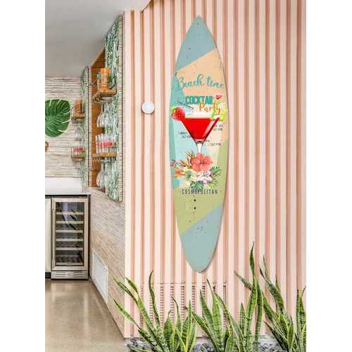 18" x 1" x 76" Wood, Blue, Cocktail Surfboard Wall Art