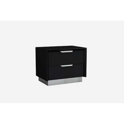 Black and Stainless Steel Two Drawer Nightstand