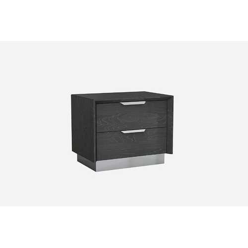 Gray and Stainless Steel Two Drawer Nightstand