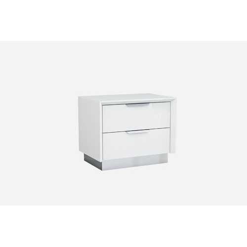 White and Stainless Steel Two Drawer Nightstand