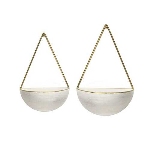 S/2 Creamy Round Metal Wall Planters