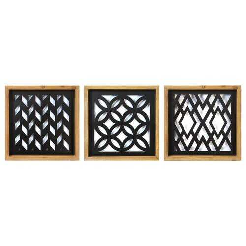 S/3 Modern Wood & Black Metal Wall Decor