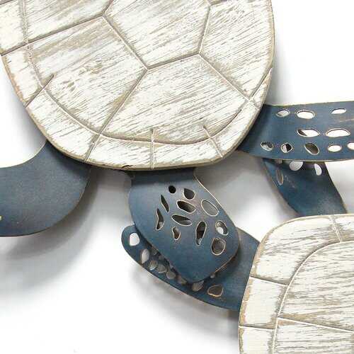 Shimmering Metal & Carved Wooden Turtle Wall Decor