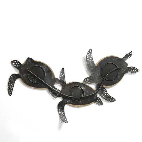 Shimmering Metal & Carved Wooden Turtle Wall Decor