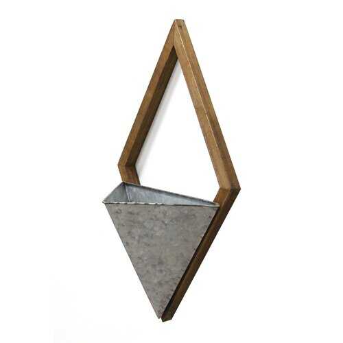 S/2 Diamond Wood & Metal Wall Planters