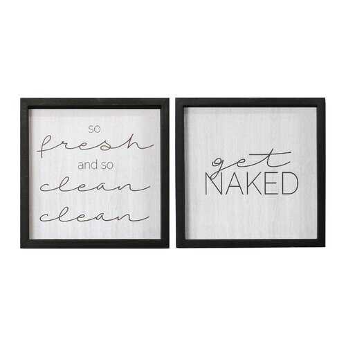 Set of 2 Get Naked  Black Wood Framed Wall Art