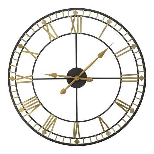 Oversized 31.5" Vintage Style Metal Wall Clock w/ Black & Gold Numerals