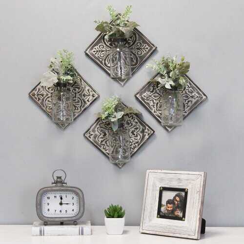 Set of 4 Hanging Glass Vase on Tile Wall Decor