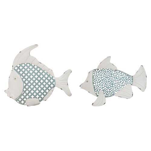 S/2 Tropical Two-Tone Metal Fish Wall Decor