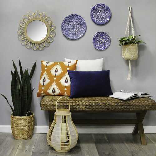 Rattan Flower Petal Design Round Wall Mirror