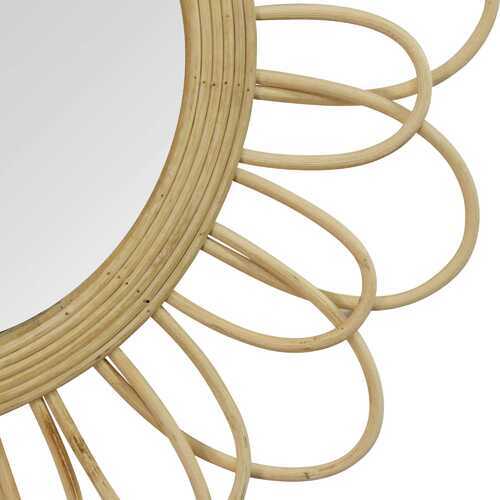 Rattan Flower Petal Design Round Wall Mirror