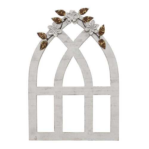 Distressed White Arch w/ Metal Flowers Wall Decor