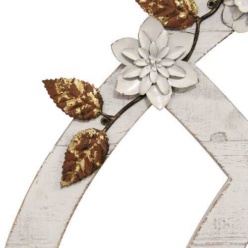 Distressed White Arch w/ Metal Flowers Wall Decor
