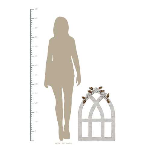 Distressed White Arch w/ Metal Flowers Wall Decor