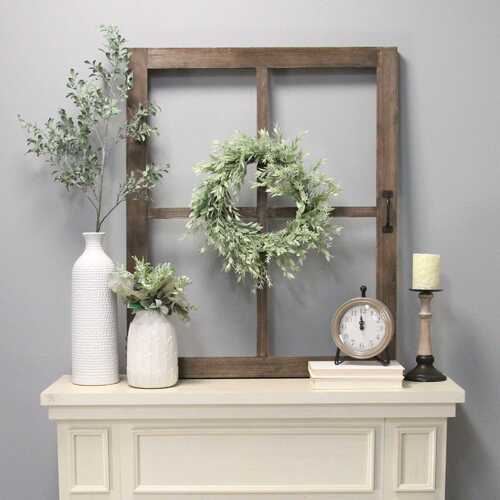 Walnut Wood Windowpane Wall Decor with Metal Hinges