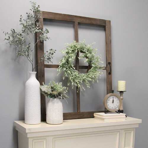 Walnut Wood Windowpane Wall Decor with Metal Hinges