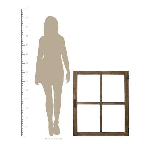 Walnut Wood Windowpane Wall Decor with Metal Hinges