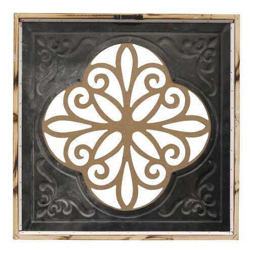 Distressed Blue Enamel Metal and Wood Framed Wall Art