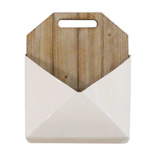 Wood and White Metal Wall Hanging Mailbox