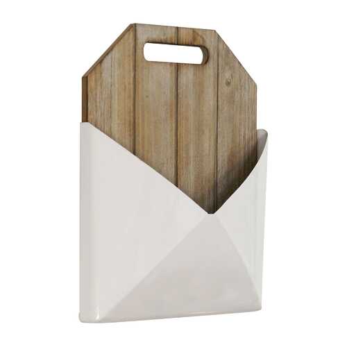 Wood and White Metal Wall Hanging Mailbox