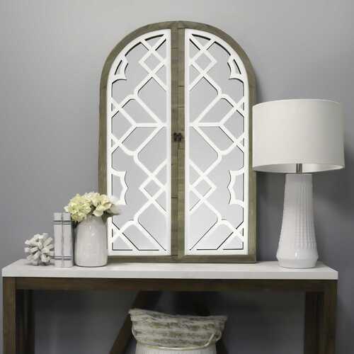 Gate Wood and White Door Mirror with Latch