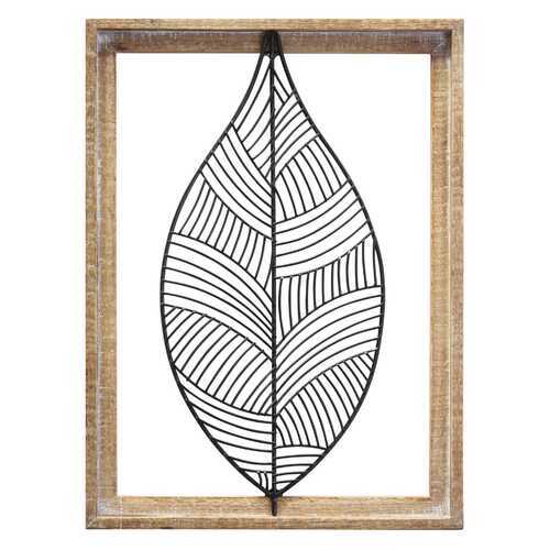Distressed Outdoor Metal Leaf and Wood Frame Wall Art
