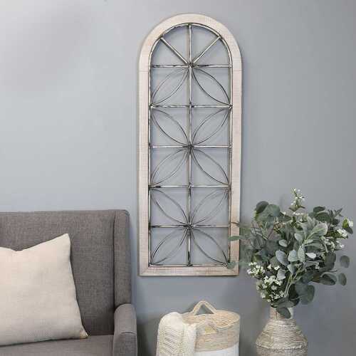 Distressed White Metal & Wood Window Panel