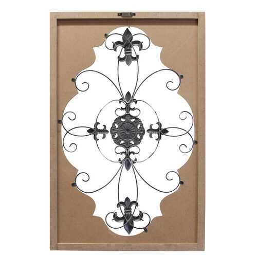 Distressed Wood and Metal Scroll Panel