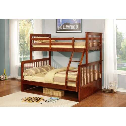 80.5" X 41.5-57.5" X 70.25" Walnut Manufactured Wood and  Solid Wood Twin or Full Bunk Bed