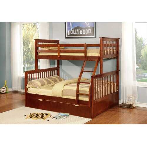 80.5" X 41.5-57.5" X 70.25" Walnut Manufactured Wood and  Solid Wood Twin or Full Bunk Bed with Matching Trundle