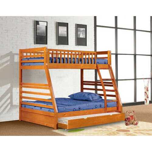 78.75" X 42.5-57.25" X 65" Oak Manufactured Wood and  Solid Wood Twin or Full Bunk Bed with Matching Trundle