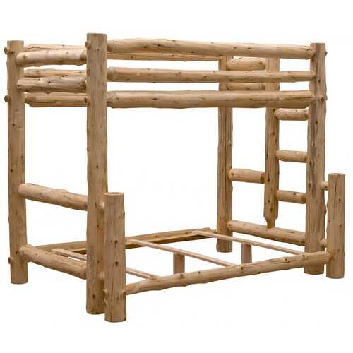 Rustic and Natural Cedar Queen and Single Ladder Left Log Bunk Bed