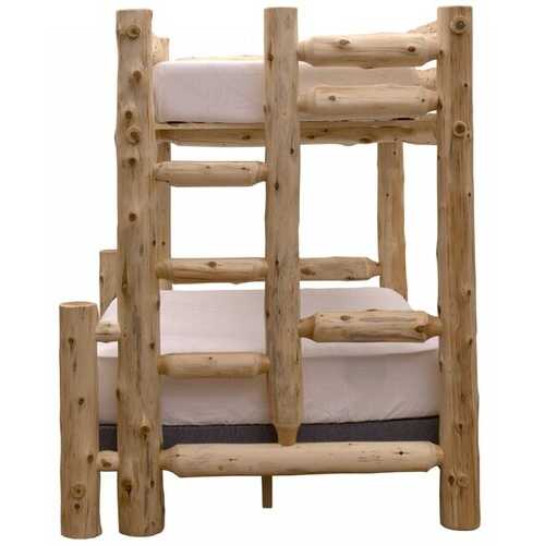 Rustic and Natural Cedar Queen and Single Ladder Left Log Bunk Bed