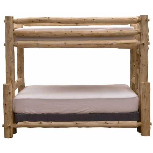 Rustic and Natural Cedar Queen and Single Ladder Right Log Bunk Bed