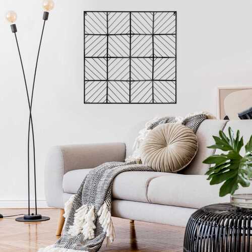 Square Medallion Wall Art Decor in Matte Black Finish