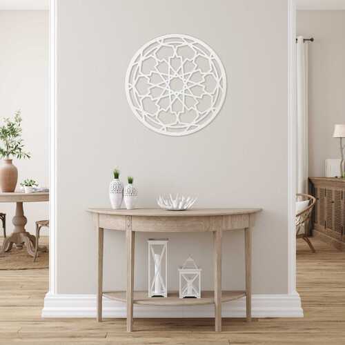 Round-Shaped Medallion Wall Decor in White Distressed Finish