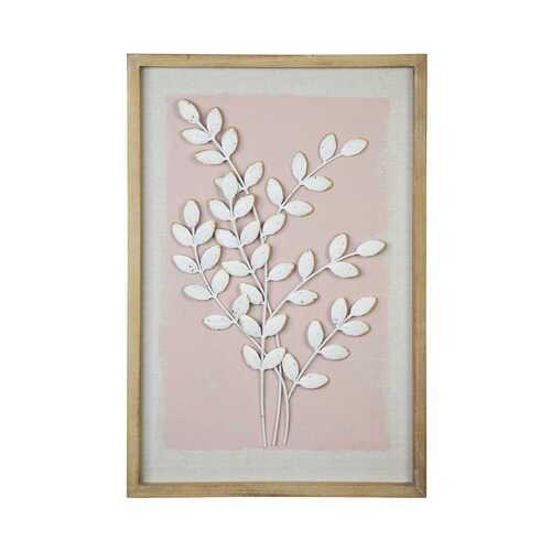 Pink Leaf Wall Art in Ivory Distressed Natural Wood