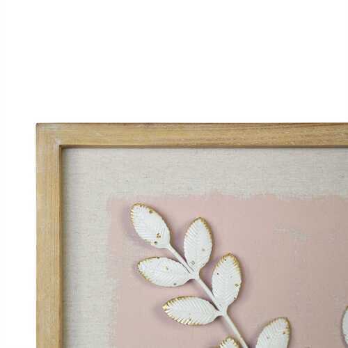 Pink Leaf Wall Art in Ivory Distressed Natural Wood