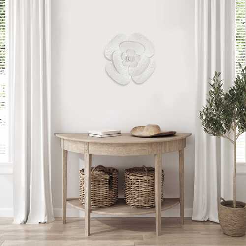 Floral Metal Wall Art with White and Beige Tones