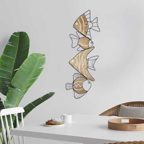 Fish Wall Art Decor with Matte Black Metal Outlines