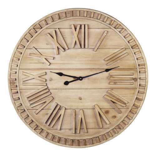 Round Natural Wood Face Roman Numeral Wall Clock
